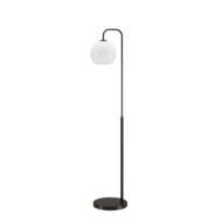 Evelyn&Zoe Harrison Mid-Century Modern Arc Floor Lamp, Black and Milk Glass
