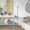 Evelyn&Zoe Panos Modern Farmhouse Seeded Glass Torchiere Floor Lamp, Brass