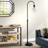 Evelyn&Zoe Sara Modern Farmhouse Metal Arc Floor Lamp, Black