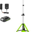 Greenworks 24V Standing Light Kit, LED Tripod Light with 2Ah Battery and 2A Charger