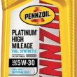 Pennzoil Platinum High Mileage Full Synthetic 5W-30 Motor Oil for Vehicles Over 75K Miles (1-Quart, Case of 6)