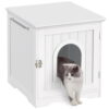SmileMart Wooden Enclosed Litter Box Cat House Side Table, White