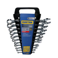 Surtek Mirror-polished combination wrench set, 11 pieces, 12 imperial bits rack