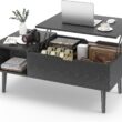 Sweetcrispy Coffee Table, Lift Top Coffee Tables for Living Room,Rising Tabletop Wood Dining Center Tables with Storage Shelf and Hidden Compartment (Black)