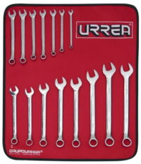 URREA Metric full polished 12 point combination wrench set, 15 pieces.