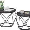 VASAGLE Small Coffee Table Set of 2, Round Coffee Table with Steel Frame, Side End Table for Living Room, Bedroom, Office, Black