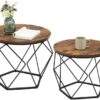 VASAGLE Small Coffee Table Set of 2, Round Coffee Table with Steel Frame, Side End Table for Living Room, Bedroom, Office, Rustic Brown and Black