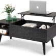 WLIVE Wood Lift Top Coffee Table with Hidden Compartment and Adjustable Storage Shelf, Lift Tabletop Dining Table, Charcoal Black