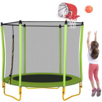 EUROCO 5.5FT Trampoline for Kids - 65" Outdoor & Indoor Mini Toddler Trampoline with Enclosure, Basketball Hoop and Ball Included