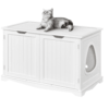 SmileMart Wooden Cat Litter Box Side Table Washroom Storage Bench with Divider, White