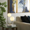 DecMode 18" 2 Light Orb Gold Table Lamp with White Glass Shade DecMode 18" 2 Light Orb Gold Table Lamp with White Glass Shade