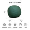 Big Joe Fuf Medium Foam Filled Bean Bag Chair, Kids and Teens, Collegiate Green Lenox, 3ft Big