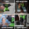 Greenworks 24V Brushless SDS-Plus 2J Rotary Hammer, Battery Not Included HM24L00