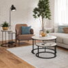 Ameriwood Home Caldwell 4-Piece Nesting Coffee and End Table Bundle, Ivory Pine w/ Black Metal