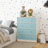 Ameriwood Home Mya Park Tall Dresser with 4 Fabric Bins, White w/ Blue Bins