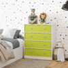 Ameriwood Home Mya Park Tall Dresser with 4 Fabric Bins, White w/ Green Bins