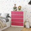 Ameriwood Home Mya Park Tall Dresser with 4 Fabric Bins, White w/ Pink Bins