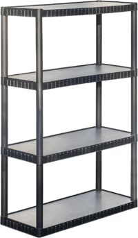 BLACK+DECKER, 4-Tier Medium Duty Solid Storage Shelf, 75lbs/Shelf (52.1”H x 34.8”W x 14.6”D), Plastic Shelving Unit