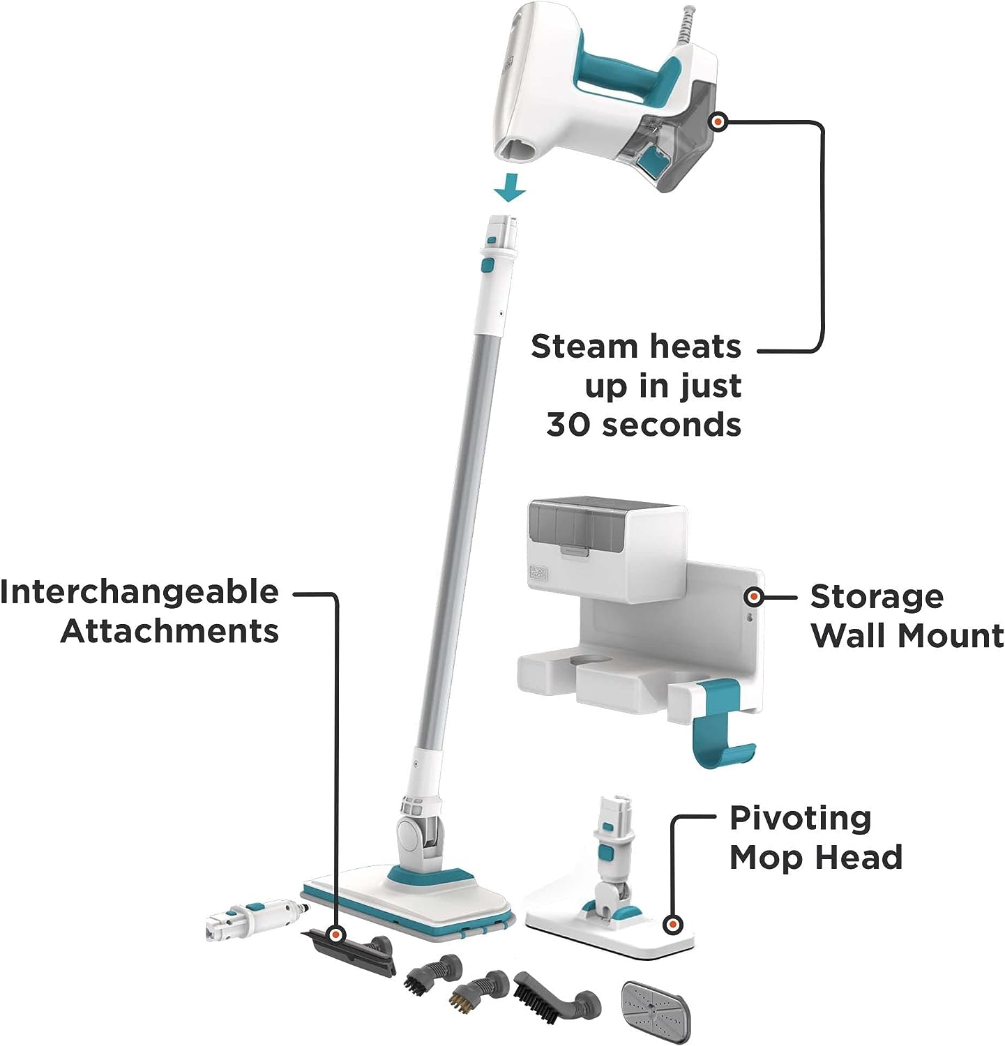  BLACK+DECKER Steamer, 7 Attachments for Multipurpose Cleaning,  Includes Storage Wall Mount (BHSM15FX10)