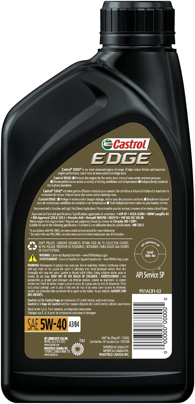 Castrol Edge 5w30 A3/B4 Advanced Full Synthetic Engine Oil, Can of