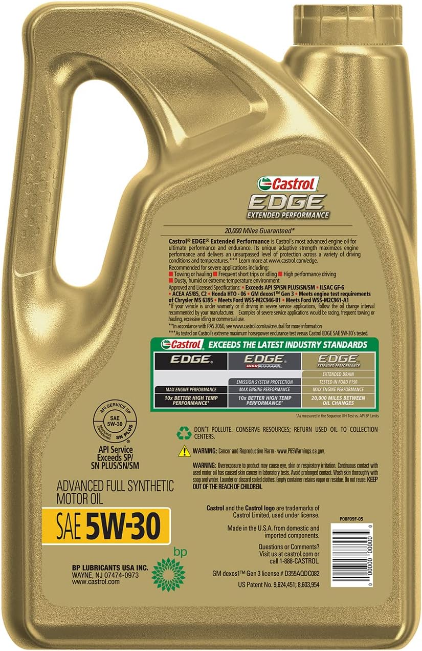 Castrol EDGE Extended Performance 5W-30 Advanced Full Synthetic Motor Oil,  5 Quarts 