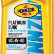 Pennzoil Platinum Euro Full Synthetic 5W-40 Motor Oil (1-Quart, Case of 6)