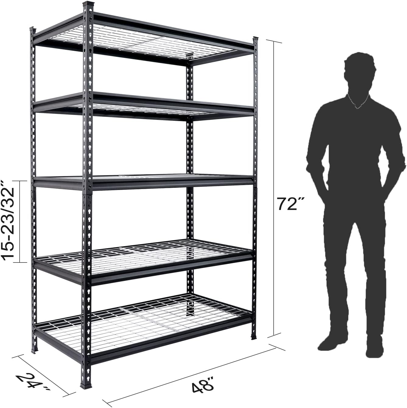 Black 4-Tier Heavy Duty Plastic Freestanding Storage Shelving Unit (48 in. W x 55 in. H x 20 in. D)