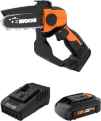 Worx 20V 5" Mini Chainsaw Cordless 3.9 lbs., Electric Chainsaw 22 ft/s Chain Speed, Power Share Battery Chainsaw, Purning Saw with Upper Safety Guard & Hand Guard WG324 – Battery & Charger Included