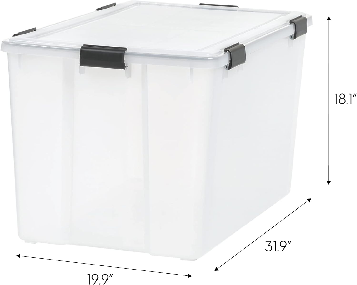 IRIS USA 70 Quart WEATHERPRO Plastic Storage Box with Durable Lid and Seal  and Secure Latching Buckles, Clear With Blue Buckles, Weathertight, 3 Pack