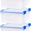 IRIS USA 3 Pack 30 Quart WeatherPro Plastic Storage Box Durable Lid and Seal and Secure Latching Buckles