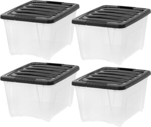 IRIS USA 4 Pack 32qt Clear View Plastic Storage Bin with Lid and Secure Latching Buckles, Clear&Black