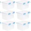 Sterilite 32 Quart Stackable Clear Plastic Storage Tote Container with Blue Gasket Latching Lid for Home and Office Organization, Clear (12 Pack)