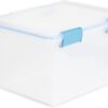 Sterilite 32 Quart Stackable Clear Plastic Storage Tote Container with Blue Gasket Latching Lid for Home and Office Organization, Clear (16 Pack)