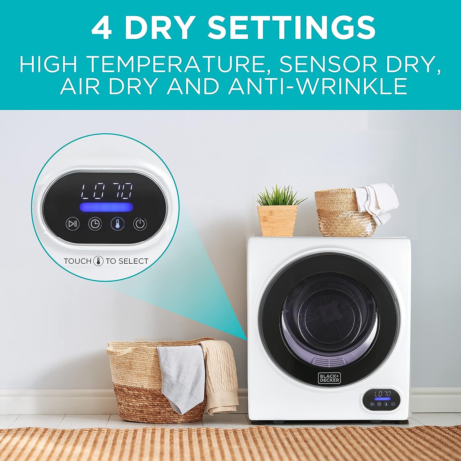 Tumble Dryer for Clothes, 8.8 lbs Capacity Wall-Mounted Compact Laundry  Dryer with LCD Display and Stainless Steel Drum, Electric Dryer Machine for