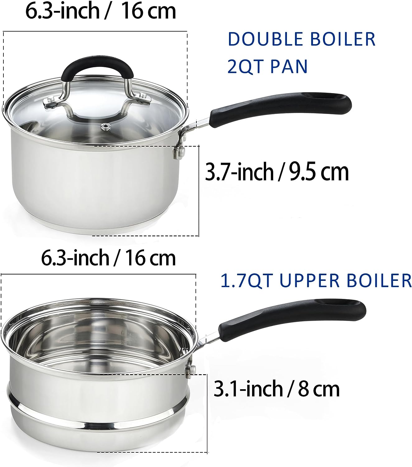 New 2 Pack Double Boiler Pot Set Stainless Steel Melting Pot For