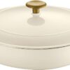 Tramontina Covered Braiser Cast Iron 4 Qt Latte with Gold Stainless Steel Knob, 80131/087DS