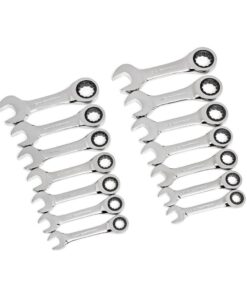 GEARWRENCH 85206 SAE/Metric 72-Tooth Stubby Combination Ratcheting Wrench Tool Set (14-Piece)