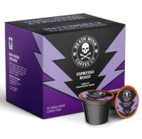 Death Wish Coffee Co. Espresso Roast Single Serve Coffee Pods - Extra Kick of Caffeine - Fair Trade and Organic Coffee (50 Count) - 1