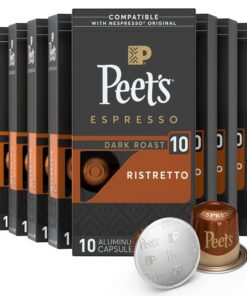 Peet's Coffee, Dark Roast Espresso Pods Compatible with Nespresso Original Machine, Ristretto Intensity 10, 100 Count (10 Boxes of 10 Espresso Capsules)