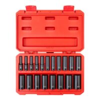 TEKTON SID91303 3/8 in. Drive Deep 6-Point Impact Socket Set, 19-Piece (6 mm - 24 mm) - Case