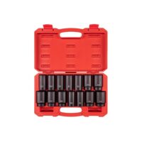 TEKTON SID92341 1/2 in. Drive Deep 6-Point and 12-Point Axle Nut Impact Socket Set with Case, 14-Piece (27-39 mm)