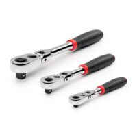 TEKTON SRH99120 1/4,3/8,1/2 in. Drive Flex Head Quick-Release Comfort Grip Ratchet Set (3-Piece)