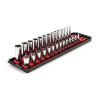 TEKTON SHD90214 1/4 in. Drive 12-Point Socket Set with Rails (4 mm-15 mm) (28-Piece)