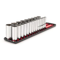 TEKTON SHD92121 1/2 in. Drive Deep 12-Point Socket Set with Rails (10 mm-32 mm) (23-Piece)