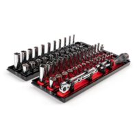 TEKTON SKT03301 1/4 in. Drive 6-Point Socket and Ratchet Set with Rails (5/32 in.-9/16 in., 4 mm-15 mm) (57-Piece)