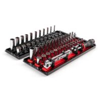 TEKTON SKT03302 1/4 in. Drive 12-Point Socket and Ratchet Set with Rails (5/32 in.-9/16 in., 4 mm-15 mm) (57-Piece)