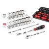 TEKTON SKT03302 1/4 in. Drive 12-Point Socket and Ratchet Set with Rails (5/32 in.-9/16 in., 4 mm-15 mm) (57-Piece)