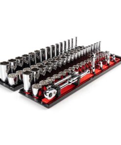 TEKTON SKT13302 3/8 in. Drive 12-Point Socket and Ratchet Set with Rails (1/4 in.-1 in., 6 mm-24 mm) (74-Piece)