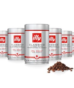 illy Whole Bean Coffee - Perfectly Roasted Whole Coffee Beans – Classico Medium Roast - with Notes of Caramel, Orange Blossom & Jasmine - 100% Arabica Coffee - No Preservatives – 8.8 Ounce, 6 Pack - 1