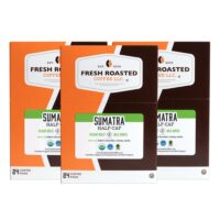Fresh Roasted Coffee, Organic Sumatra Water Half-Caf, Single Origin Medium Roast, RFA Kosher, K-Cup Compatible 72 Pods